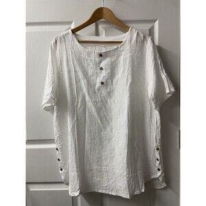 Unbranded Womens Plus 3X White Crepe Short Sleeve Round Neck Button RUNS SMALL